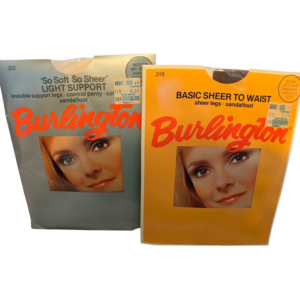 Vintage Burlington Pantyhose Set 2 Pairs Medium‎ Off Black Misty Taupe USA Made